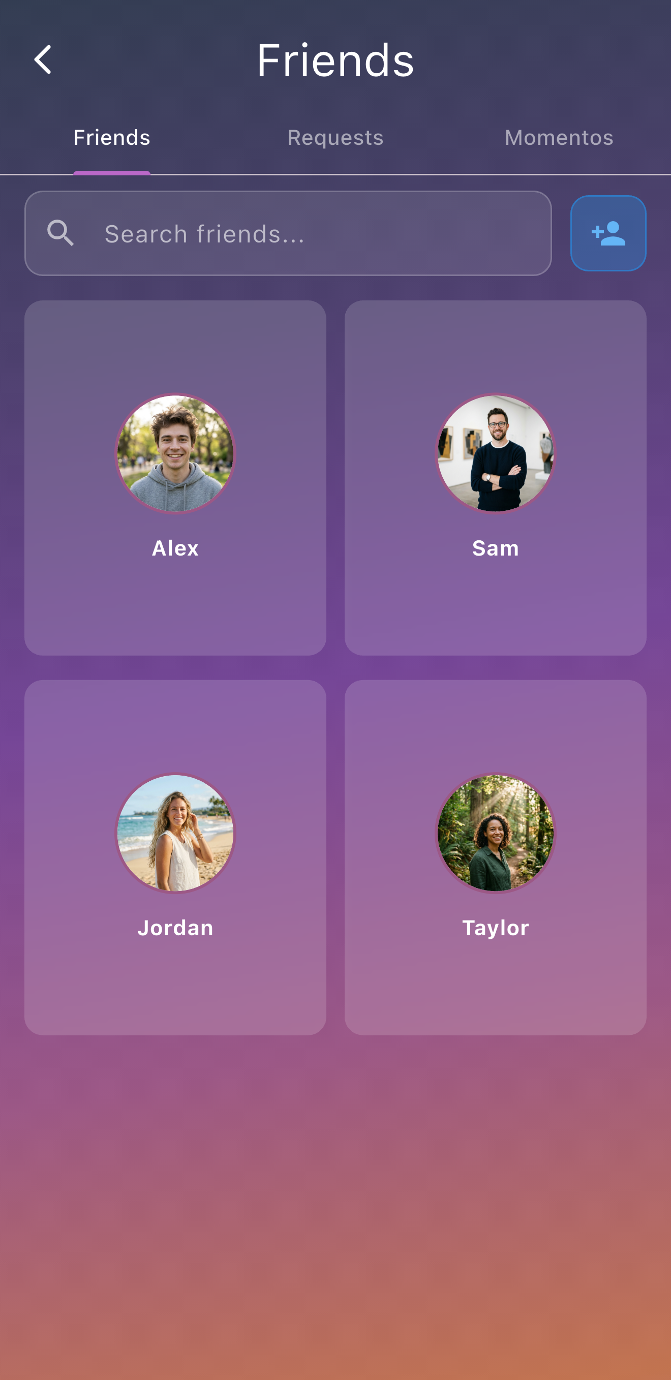 Momento showing a friends list
